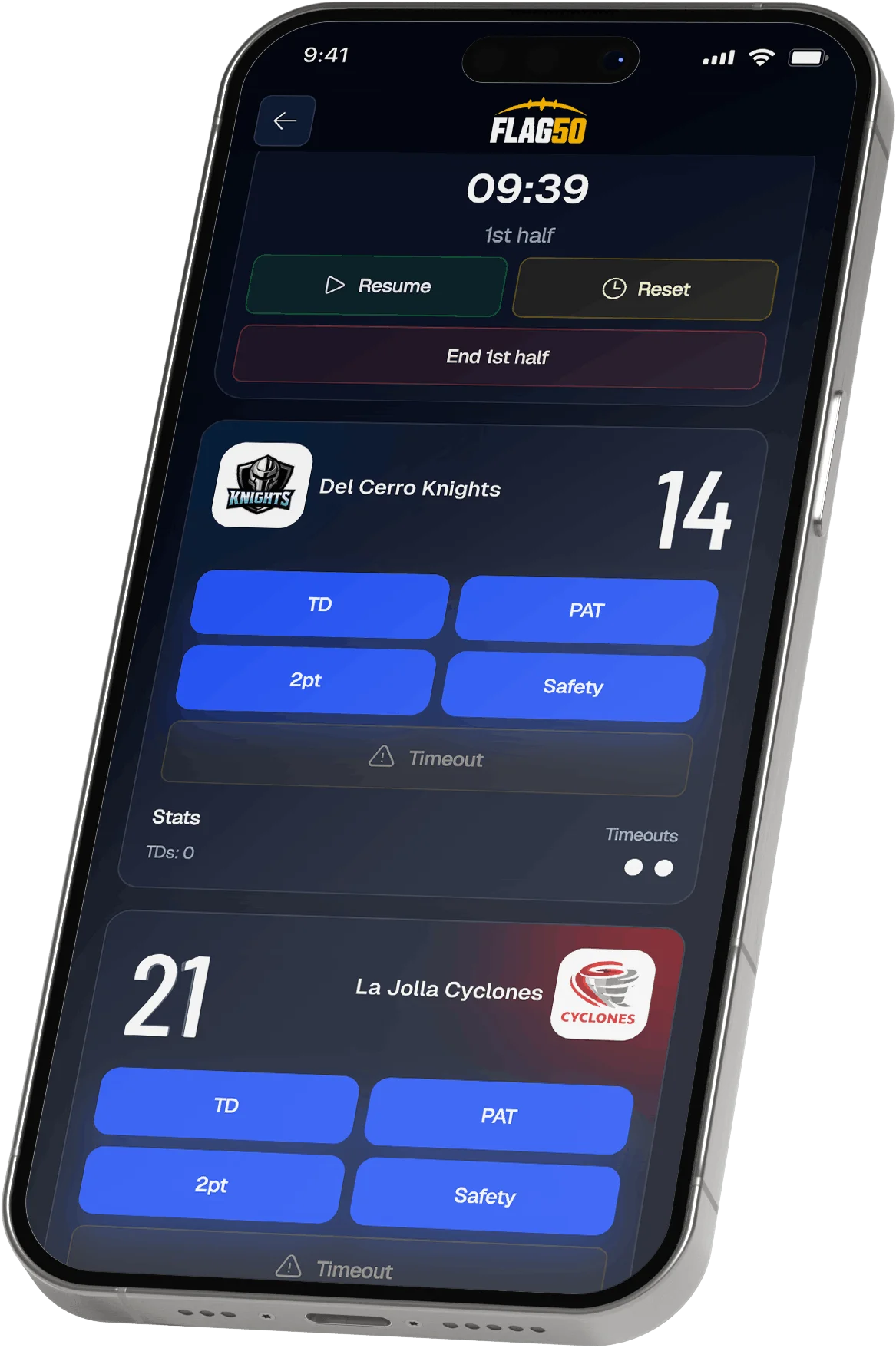 Flag50 Referee Scoring App Screenshot